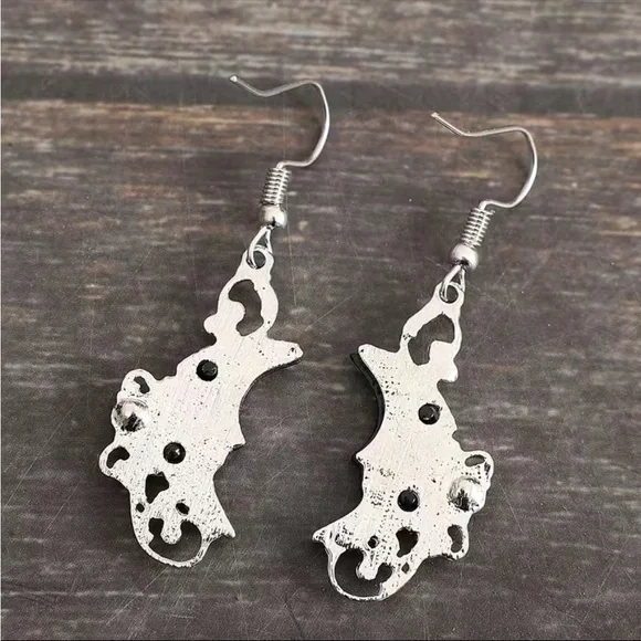 Hollow Synthetic Gemstone Black Moon Inlaid Red Rhinestone Drop Earrings Faux Fa - Picture 6 of 9